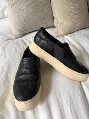 Indigo Blue  Faux Snake Slip-On Sneakers with Cream Platform Sole